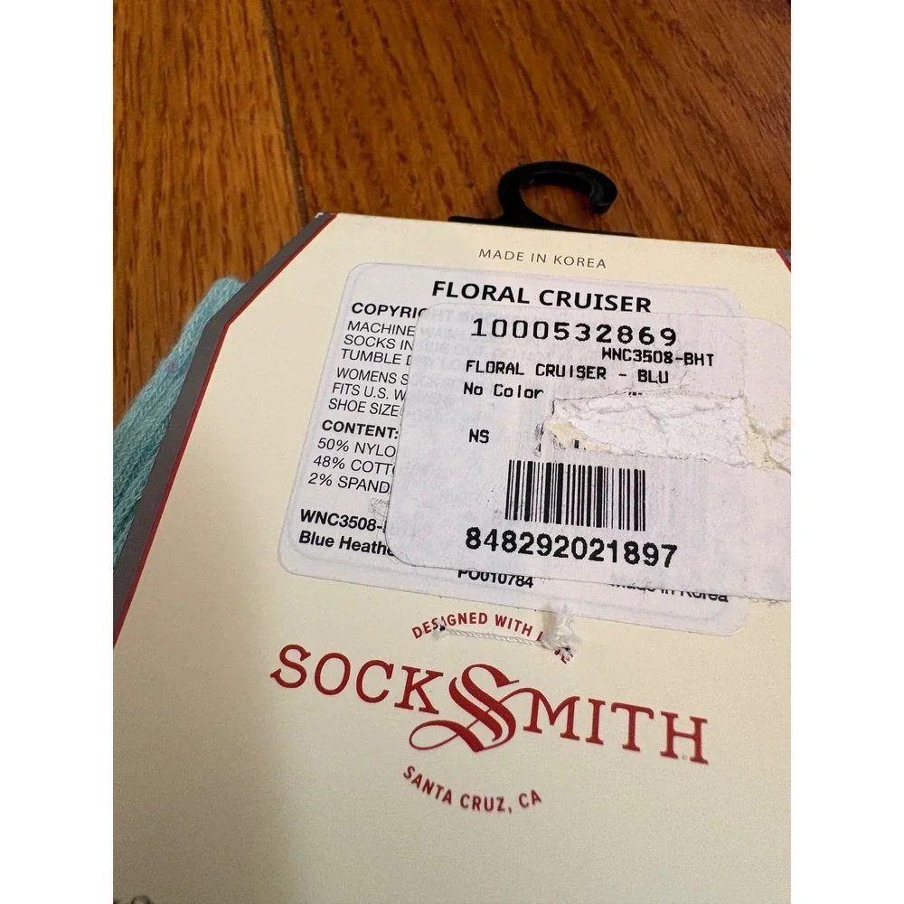 Socksmith Floral Cruiser Blue Heather Graphic Cotton Crew Socks WNC3508-BHT NEW